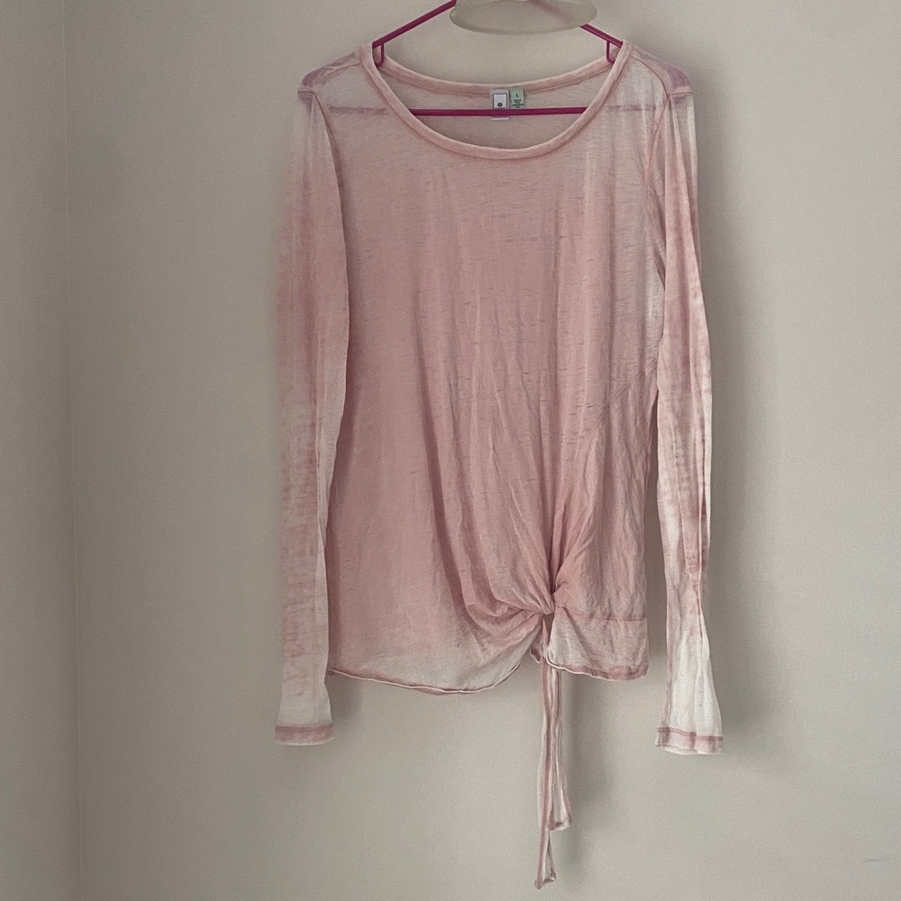 Susina Light Pink Long Sleeve Blouse with Tie Detail